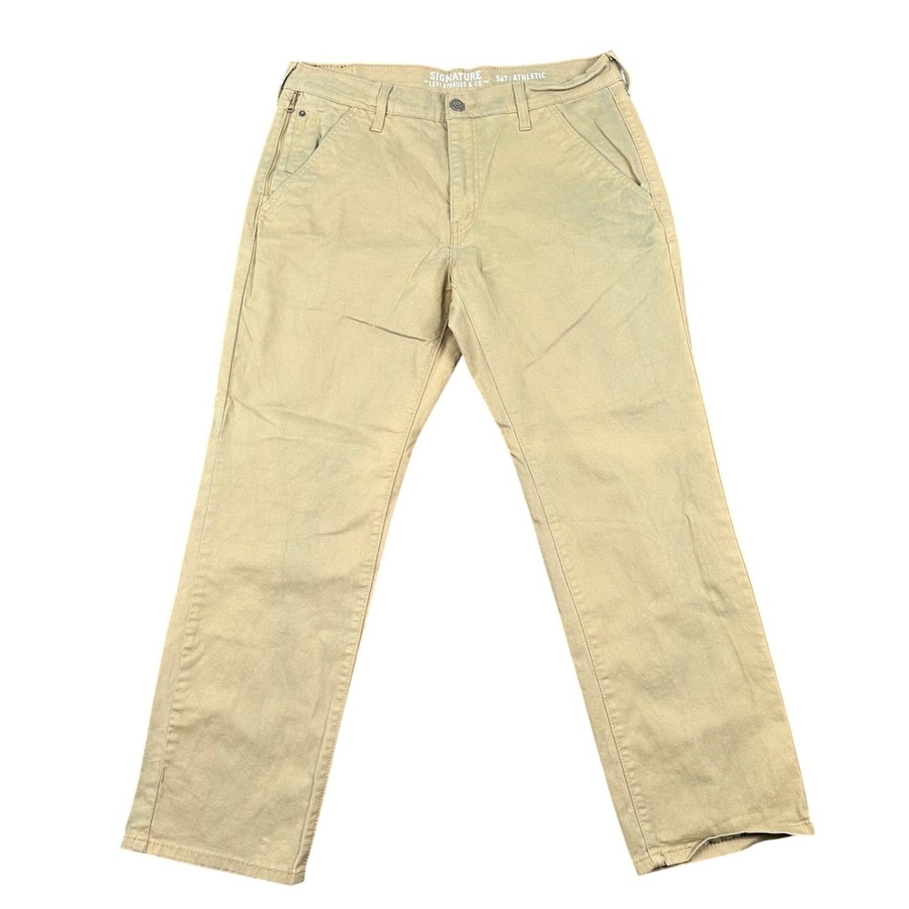 Signature by Levi Strauss Athletic Fit Chinos Khaki Tan Mens 34x30 Stretch
